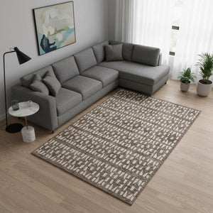 HomeRoots 8' X 10' Brown And Ivory Geometric Washable Area Rug - Stylish, Durable, UV-Protected for Modern Homes 676258