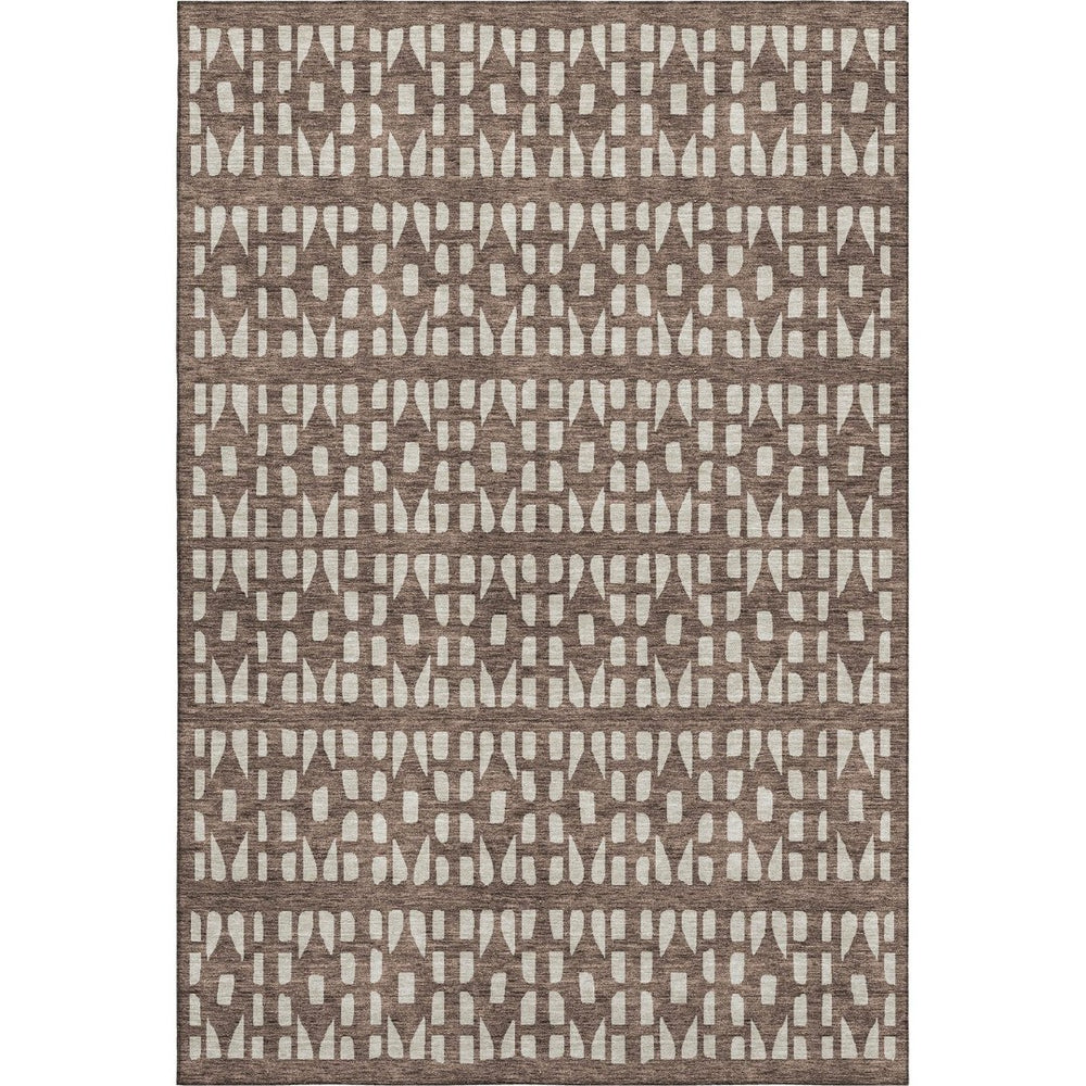 HomeRoots 8' X 10' Brown And Ivory Geometric Washable Area Rug - Stylish, Durable, UV-Protected for Modern Homes 676258