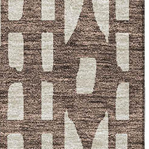 HomeRoots 8' X 10' Brown And Ivory Geometric Washable Area Rug - Stylish, Durable, UV-Protected for Modern Homes 676258