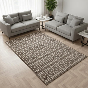 HomeRoots 10' X 14' Brown & Ivory Geometric Area Rug - Washable, UV Protected, Stain-Resistant for Busy Homes 676260