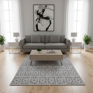 HomeRoots 5' X 8' Gray and Silver Geometric Area Rug - Washable, UV-Protected, Stylish for Modern Homes 676262