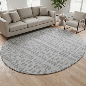 HomeRoots 8' Gray and Silver Geometric Washable Round Rug - Durable, Stylish, UV Protected, Non-Slip Design! 676263