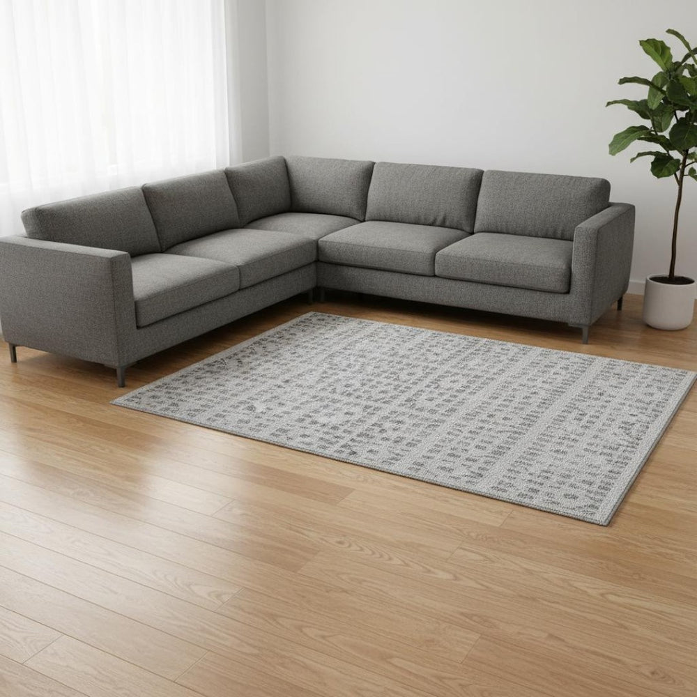 HomeRoots 8' X 10' Gray & Silver Geometric Washable Area Rug - Durable, Stylish & UV-Protected for Homes 676264