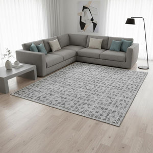 HomeRoots 9' X 12' Stylish Gray & Silver Geometric Washable Area Rug with UV Protection for Busy Homes 676265