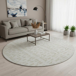 HomeRoots 8' Ivory and Beige Geometric Round Rug - Washable, UV Protected, Stylish, Durable for Any Space! 676269