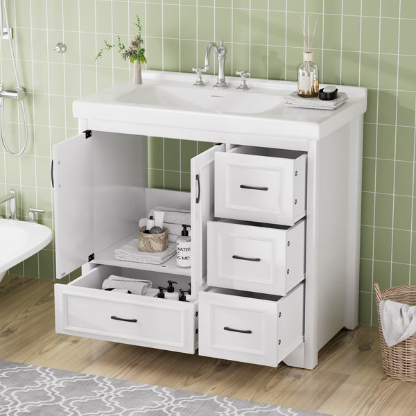 English Elm 36'' 36" Modern Bathroom Vanity with Ceramic Undermount Sink, White Cabinet, 2 Doors & 4 Drawers, Sturdy W1162S00012