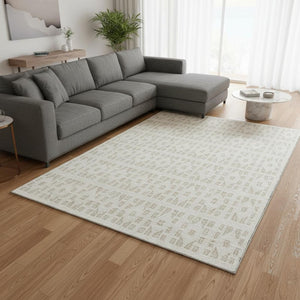 HomeRoots 9' X 12' Stylish Ivory and Beige Geometric Area Rug - Washable, UV Protected, Family-Friendly Design 676271
