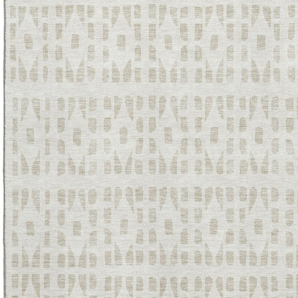 HomeRoots 9' X 12' Stylish Ivory and Beige Geometric Area Rug - Washable, UV Protected, Family-Friendly Design 676271