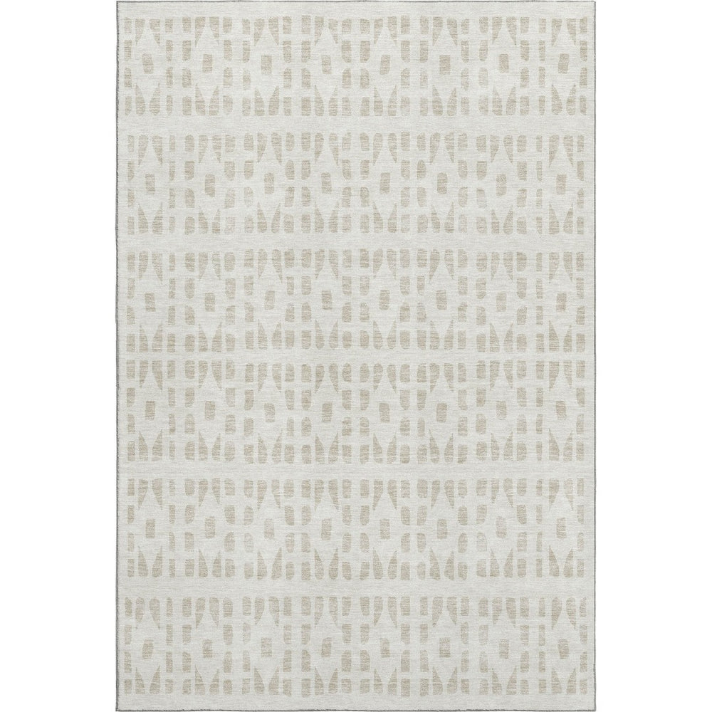 HomeRoots 10' X 14' Ivory and Beige Geometric Washable Area Rug – Durable, Stylish, UV-Protected for Busy Homes 676272