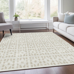 HomeRoots 10' X 14' Ivory and Beige Geometric Washable Area Rug – Durable, Stylish, UV-Protected for Busy Homes 676272