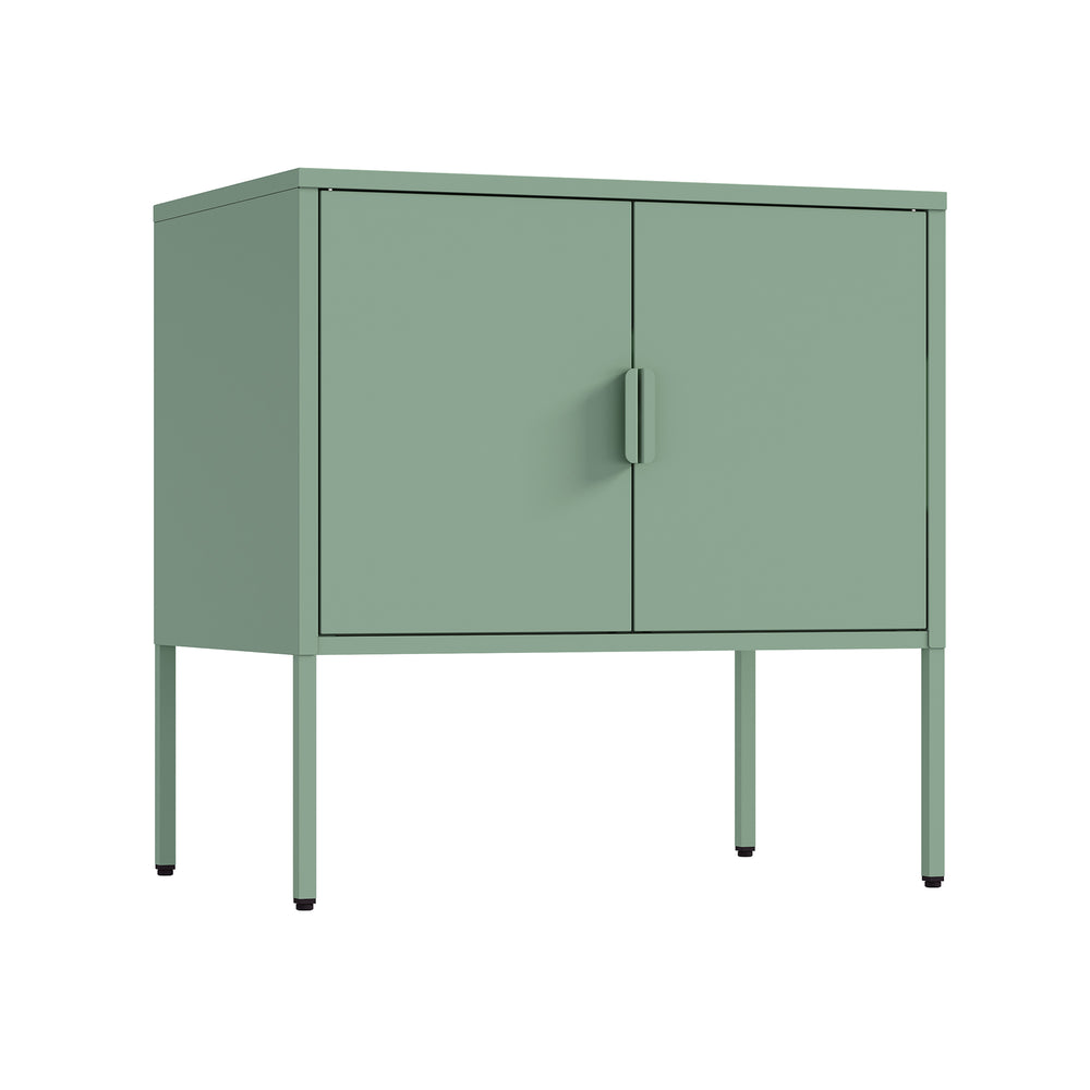English Elm Ava Steel Accent Cabinet 24" — Contemporary Metal Storage with Adjustable Shelf, Slim Minimalist Design Sage Green B365P397880