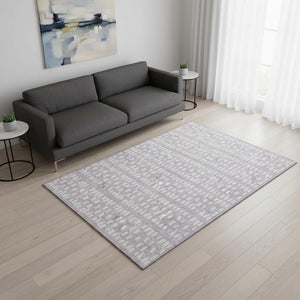 HomeRoots 5' X 8' Stylish Lavender & Ivory Geometric Area Rug - Washable, UV Protected, Durable Design for Homes 676274