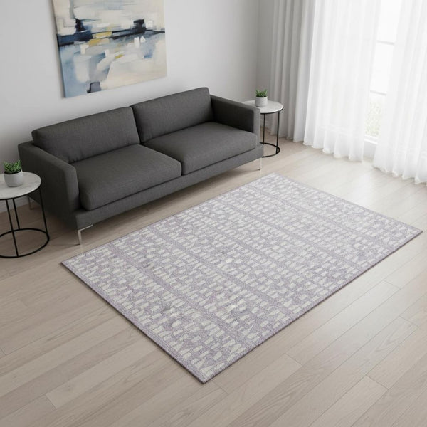 HomeRoots 5' X 8' Stylish Lavender & Ivory Geometric Area Rug - Washable, UV Protected, Durable Design for Homes 676274