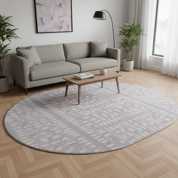 HomeRoots 8' Stylish Lavender and Ivory Geometric Round Rug - Washable, UV Protected for Modern Living Spaces 676275