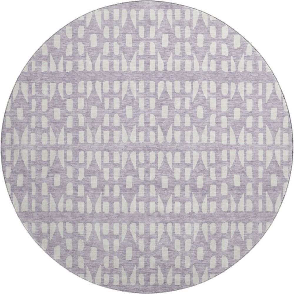 HomeRoots 8' Stylish Lavender and Ivory Geometric Round Rug - Washable, UV Protected for Modern Living Spaces 676275