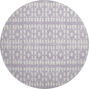 HomeRoots 8' Stylish Lavender and Ivory Geometric Round Rug - Washable, UV Protected for Modern Living Spaces 676275