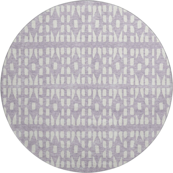 HomeRoots 8' Stylish Lavender and Ivory Geometric Round Rug - Washable, UV Protected for Modern Living Spaces 676275
