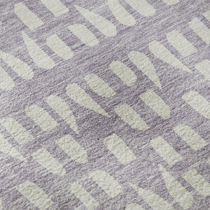 HomeRoots 8' Stylish Lavender and Ivory Geometric Round Rug - Washable, UV Protected for Modern Living Spaces 676275