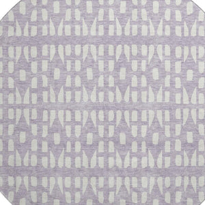 HomeRoots 8' Stylish Lavender and Ivory Geometric Round Rug - Washable, UV Protected for Modern Living Spaces 676275