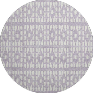 HomeRoots 8' Stylish Lavender and Ivory Geometric Round Rug - Washable, UV Protected for Modern Living Spaces 676275
