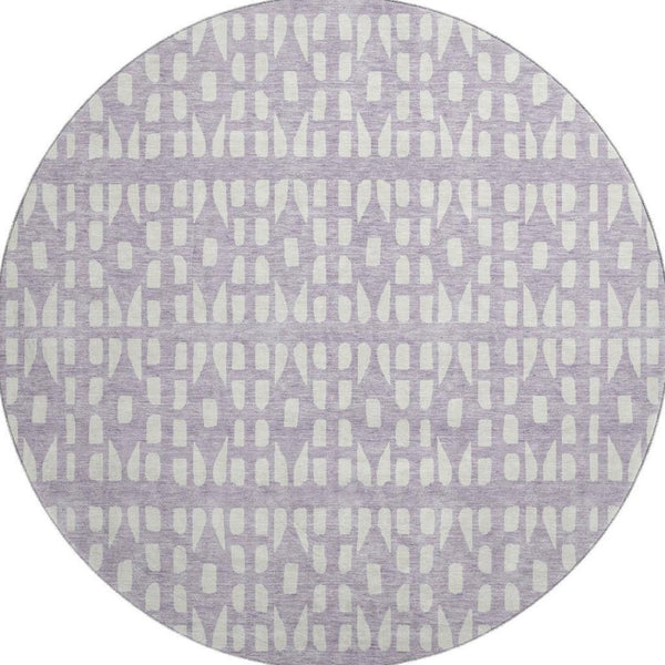 HomeRoots 8' Stylish Lavender and Ivory Geometric Round Rug - Washable, UV Protected for Modern Living Spaces 676275