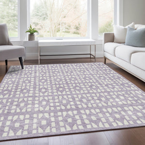 HomeRoots 8' X 10' Stylish Lavender & Ivory Geometric Area Rug - Washable, UV Protected, Ideal for Homes 676276