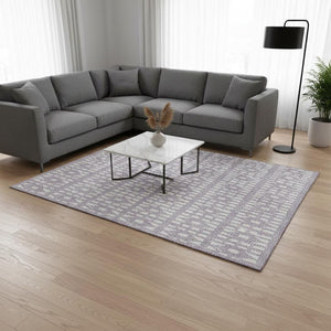 HomeRoots 9' X 12' Stylish Lavender & Ivory Geometric Area Rug - Washable, UV Protected & Pet Friendly! 676277