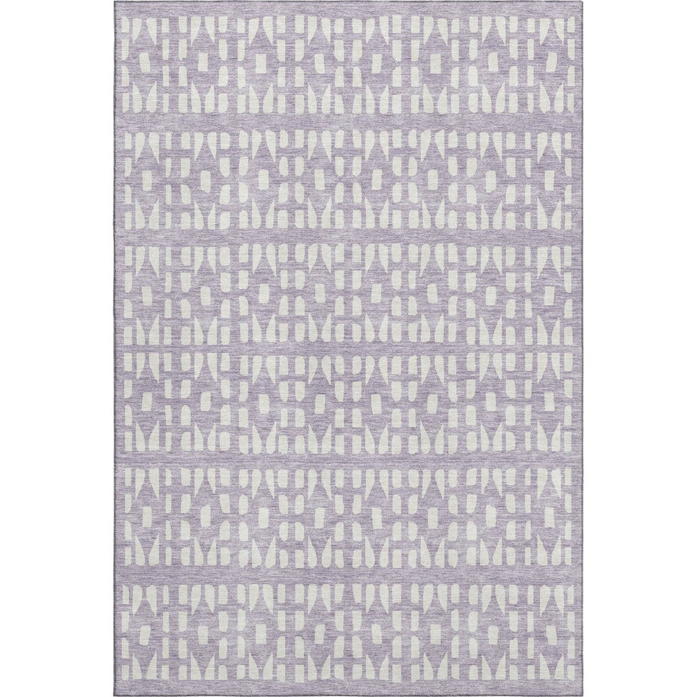 HomeRoots 9' X 12' Stylish Lavender & Ivory Geometric Area Rug - Washable, UV Protected & Pet Friendly! 676277