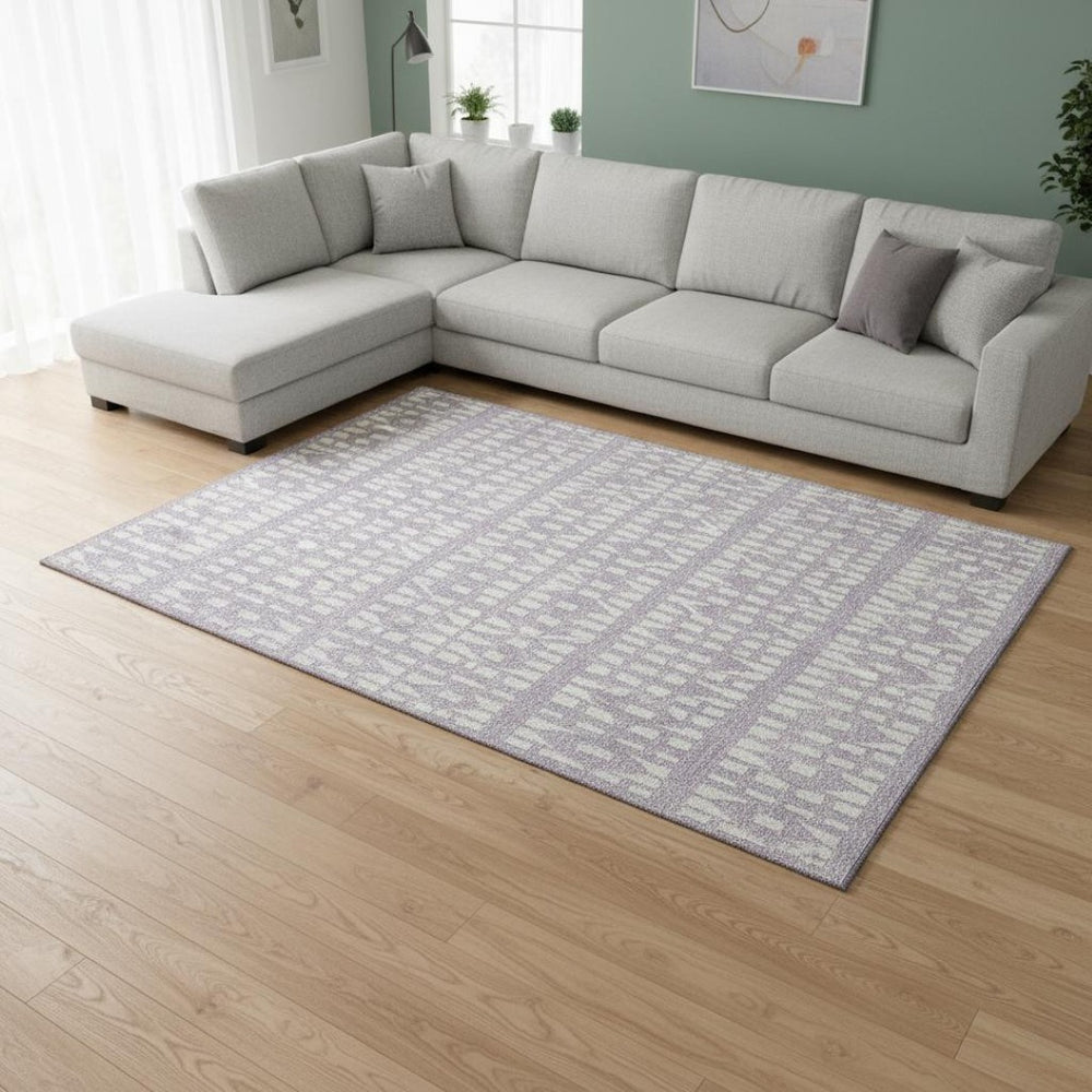 HomeRoots 10' X 14' Stylish Lavender & Ivory Geometric Washable Area Rug with UV Protection for Modern Homes 676278