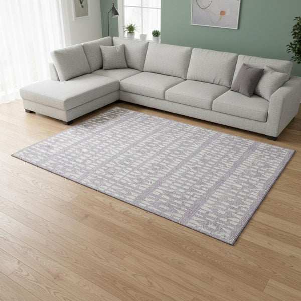 HomeRoots 10' X 14' Stylish Lavender & Ivory Geometric Washable Area Rug with UV Protection for Modern Homes 676278