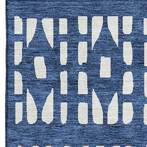 HomeRoots 8' X 10' Navy Blue and Ivory Geometric Area Rug – Washable, UV-Protected, Perfect for High-Traffic Rooms 676282