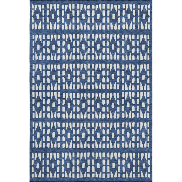 HomeRoots 9' X 12' Navy Blue Geometric Area Rug – Stain-Resistant, UV-Protected, Ideal for High-Traffic Spaces 676283