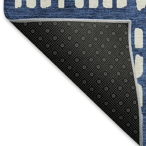 HomeRoots 9' X 12' Navy Blue Geometric Area Rug – Stain-Resistant, UV-Protected, Ideal for High-Traffic Spaces 676283