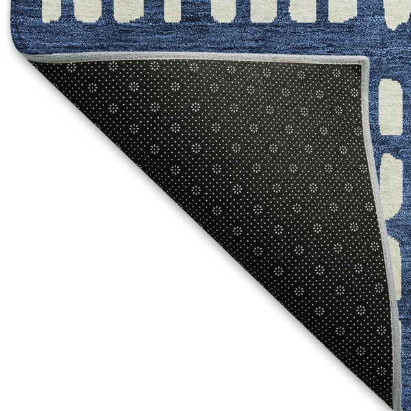 HomeRoots 9' X 12' Navy Blue Geometric Area Rug – Stain-Resistant, UV-Protected, Ideal for High-Traffic Spaces 676283
