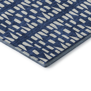 HomeRoots 9' X 12' Navy Blue Geometric Area Rug – Stain-Resistant, UV-Protected, Ideal for High-Traffic Spaces 676283