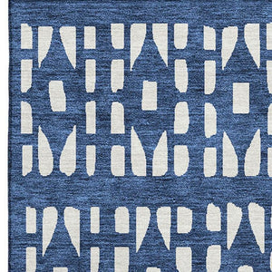 HomeRoots 9' X 12' Navy Blue Geometric Area Rug – Stain-Resistant, UV-Protected, Ideal for High-Traffic Spaces 676283
