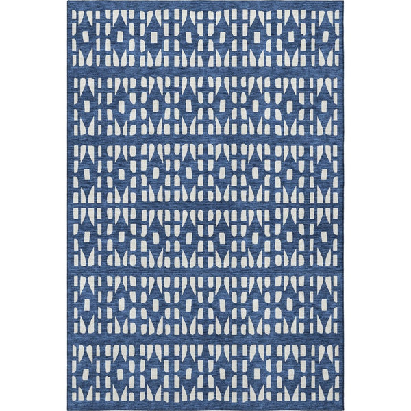 HomeRoots 9' X 12' Navy Blue Geometric Area Rug – Stain-Resistant, UV-Protected, Ideal for High-Traffic Spaces 676283