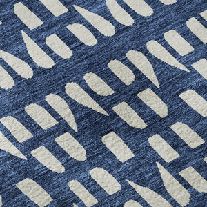 HomeRoots 10' X 14' Navy Blue & Ivory Geometric Area Rug - Washable, Stain Resistant with UV Protection! 676284