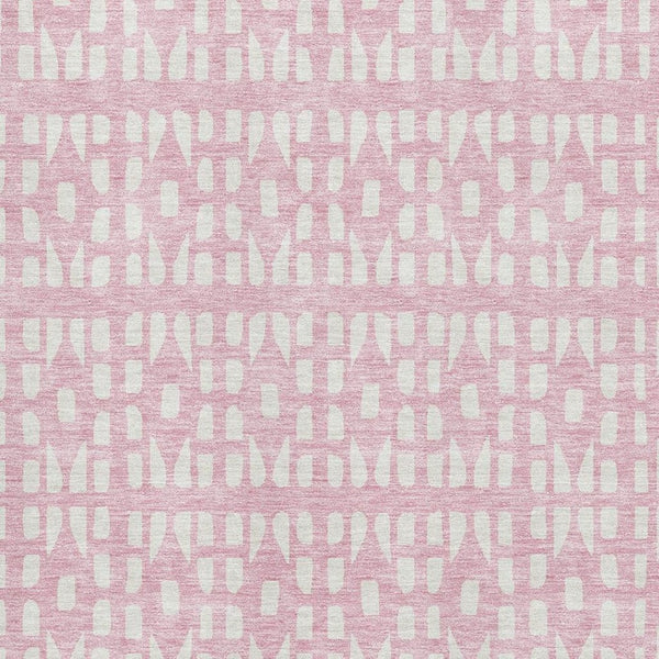 HomeRoots 5' X 8' Pink and Ivory Geometric Washable Area Rug - Stylish, Durable, UV Protected for Modern Spaces 676286