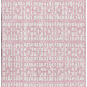 HomeRoots 5' X 8' Pink and Ivory Geometric Washable Area Rug - Stylish, Durable, UV Protected for Modern Spaces 676286