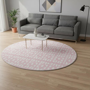 HomeRoots 8' Pink And Ivory Geometric Round Rug - Washable, UV-Protected, Durable Design for Stylish Spaces 676287