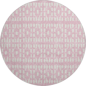 HomeRoots 8' Pink And Ivory Geometric Round Rug - Washable, UV-Protected, Durable Design for Stylish Spaces 676287