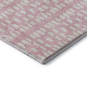 HomeRoots 8' Pink And Ivory Geometric Round Rug - Washable, UV-Protected, Durable Design for Stylish Spaces 676287