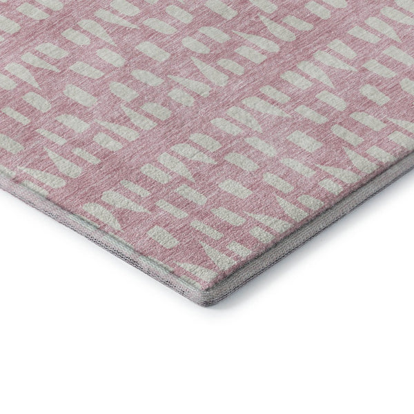 HomeRoots 8' Pink And Ivory Geometric Round Rug - Washable, UV-Protected, Durable Design for Stylish Spaces 676287