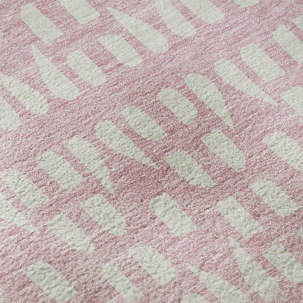 HomeRoots 8' Pink And Ivory Geometric Round Rug - Washable, UV-Protected, Durable Design for Stylish Spaces 676287