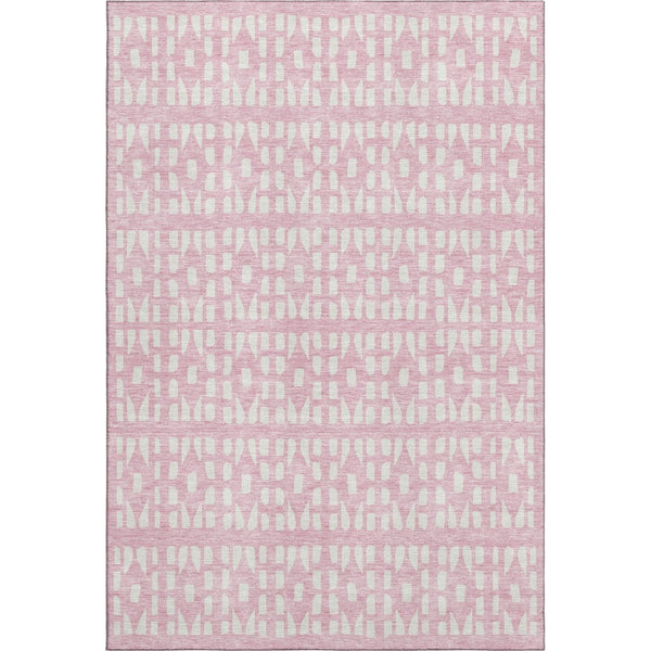 HomeRoots 8' X 10' Pink and Ivory Geometric Area Rug - Washable, UV-Protected, Stylish & Durable for Homes 676288