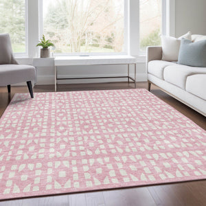 HomeRoots 8' X 10' Pink and Ivory Geometric Area Rug - Washable, UV-Protected, Stylish & Durable for Homes 676288