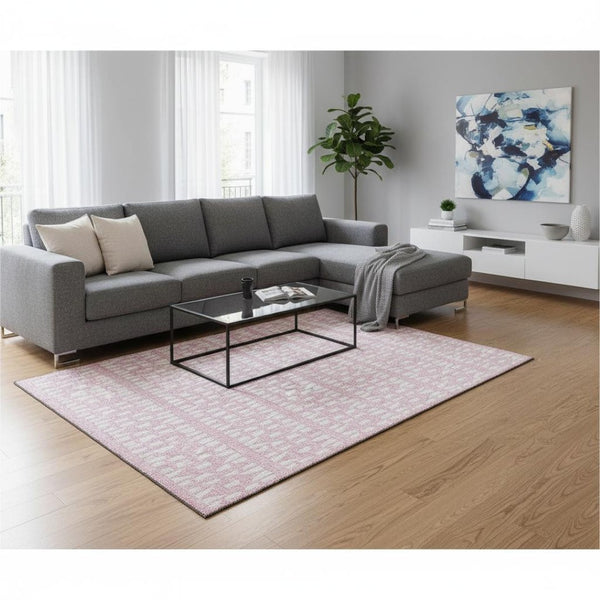 HomeRoots 9' X 12' Pink Geometric Washable Area Rug with UV Protection – Stylish, Soft, Stain-Resistant Design! 676289