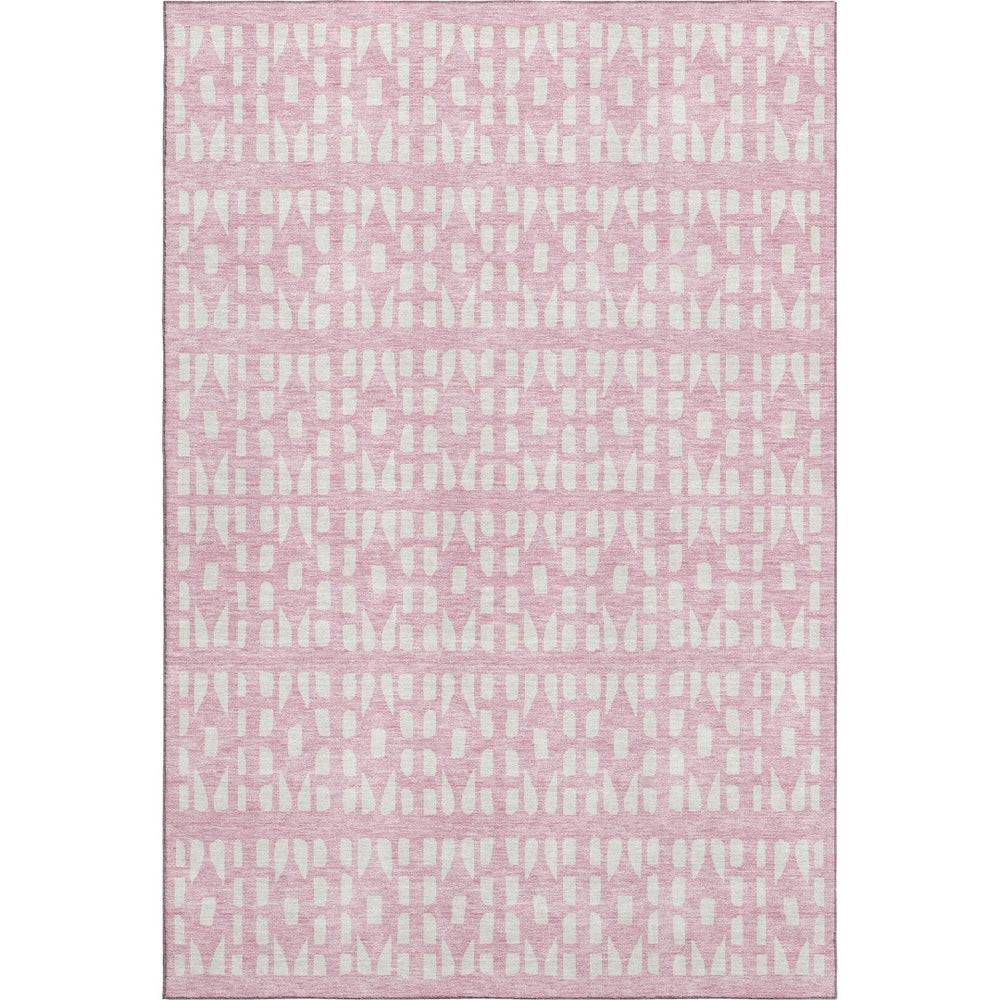 HomeRoots 10' X 14' Pink and Ivory Geometric Area Rug – Washable, UV Protected, Perfect for Family Spaces! 676290