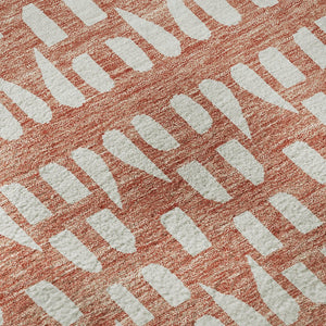 HomeRoots 5' X 8' Salmon & Ivory Geometric Area Rug - Washable, UV Protected, Ideal for Homes with Kids & Pets 676292